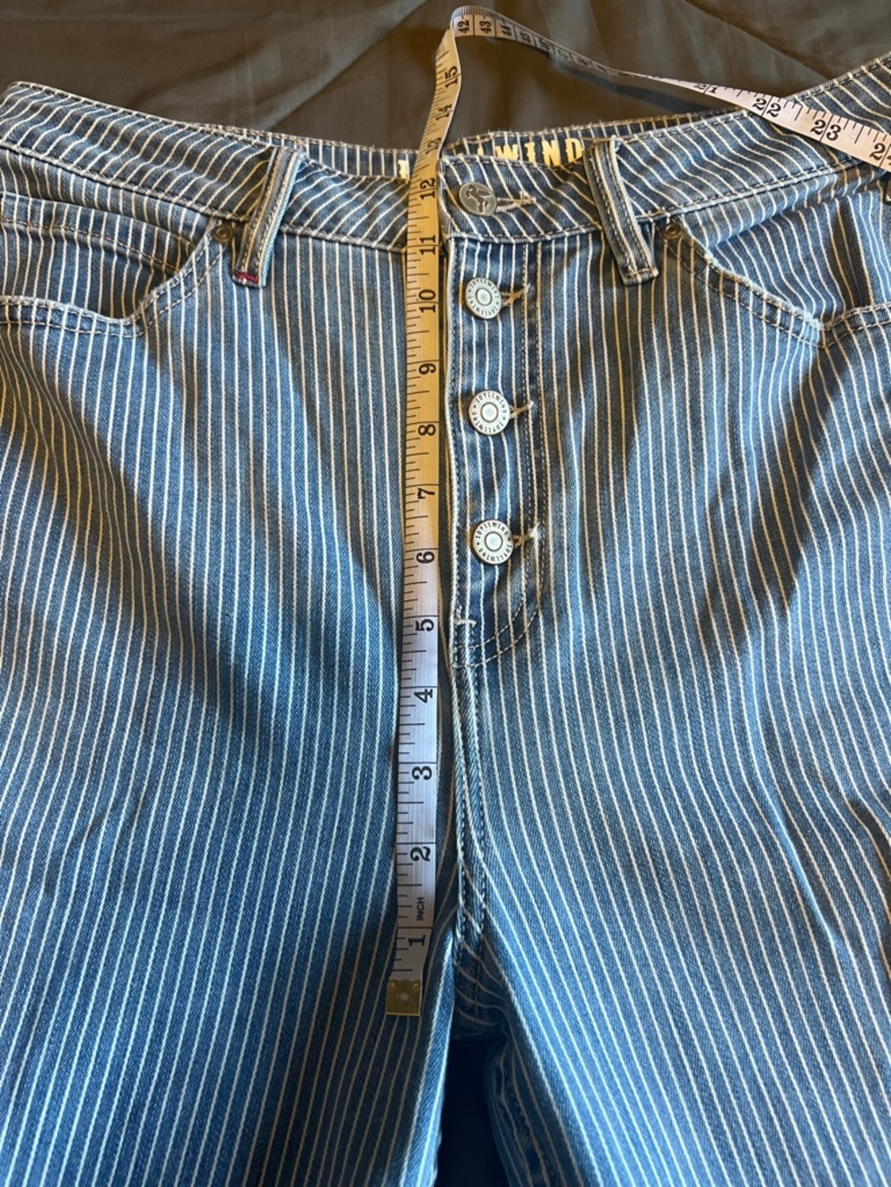 Idyllwind Light Blue Pinstripe Flare Jeans - Picture 7 of 8